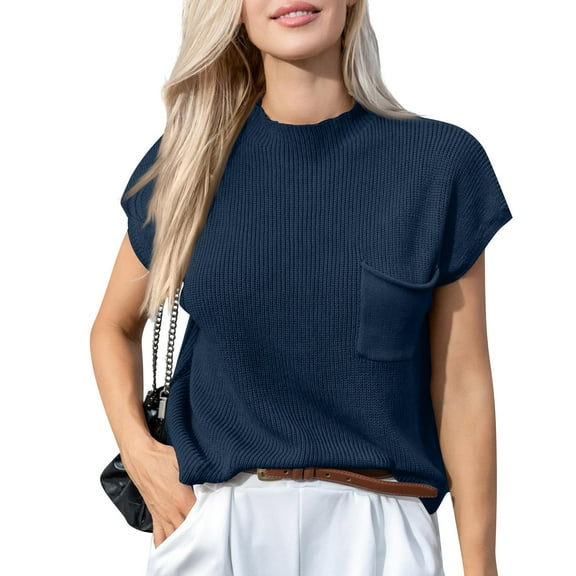 Womens Loose Fit Tshirts Women's Casual Fashion Sexy Solid Color Comfortable And Breathable Round Neck Pullover Knitted Top With Pockets