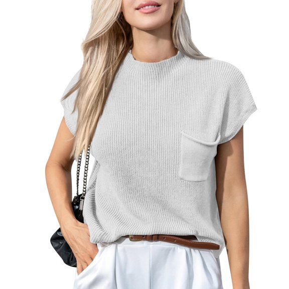 Womens Loose Fit Tshirts Women's Casual Fashion Sexy Solid Color Comfortable And Breathable Round Neck Pullover Knitted Top With Pockets