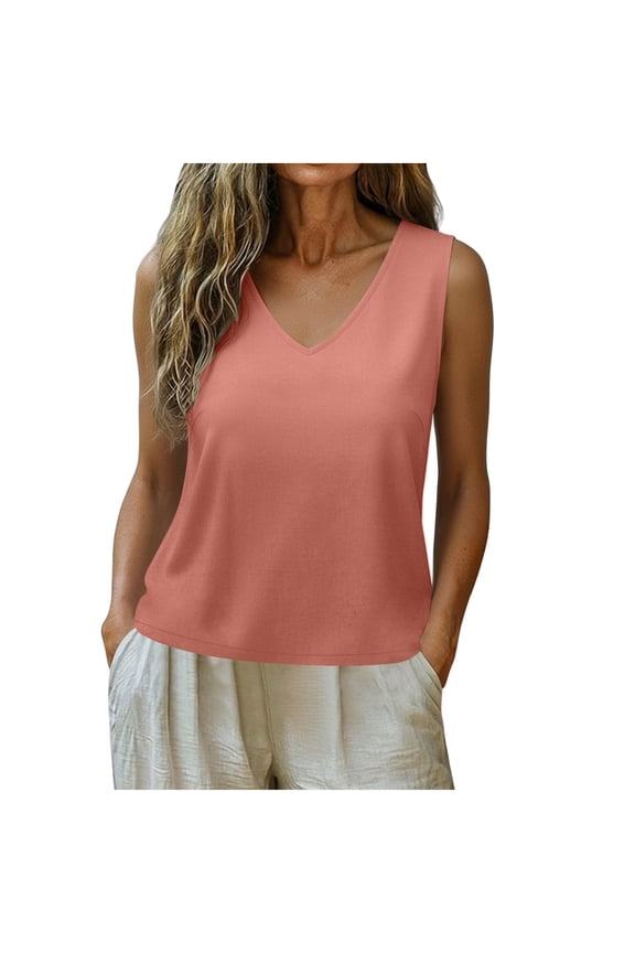 Womens Loose Fit V Neck Tank Top Casual Sleeveless Basic Summer Soft Breathable Everyday Plus Size Pink,Size 2XL