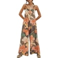 thumbnail image 1 of Womens Loose Floral Print Overalls Wide Leg Jumpsuit Casual Adjustable Tie Back Backless Rompers, 1 of 6