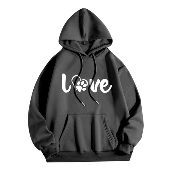 Womens Loose Heart Printed Hoodie Sweatshirt with Pocket Long Sleeve Hooded Pullover Cotton Fleece Tops S-XXXL (3X-Large, Dark Gray)