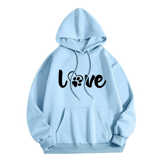 Womens Loose Heart Printed Hoodie Sweatshirt with Pocket Long Sleeve Hooded Pullover Cotton Fleece Tops S-XXXL (3X-Large, Sky Blue)