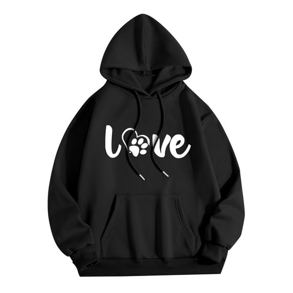 Womens Loose Heart Printed Hoodie Sweatshirt with Pocket Long Sleeve Hooded Pullover Cotton Fleece Tops S-XXXL (Large, Black 01)