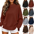 thumbnail image 1 of Womens Loose High Neck Pullover Sweatshirt Soft Long Sleeve Side Split Tunic Top for Casual Daily Wear Lounging & Layering, 1 of 7