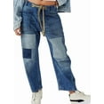 thumbnail image 1 of Womens Loose Horseshoe Jeans Wide Leg Patchwork Low Rise Denim Pants with Pockets Blue L, 1 of 5