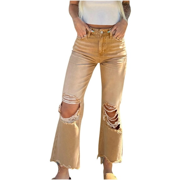 Womens Loose Jean Pants Wide Leg Trendy Ripped Denim Pants High Waist Casual Going Out Trousers Party Holiday Jeans