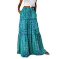 Womens Loose Long Boho Flowers High Elastic Waist With Pockets And Belt