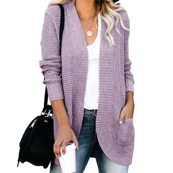 Womens Loose Open Front Long Sleeve Casual Knit Sweaters Coat with Pockets
