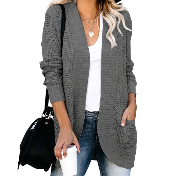 Womens Loose Open Front Long Sleeve Casual Knit Sweaters Coat with Pockets