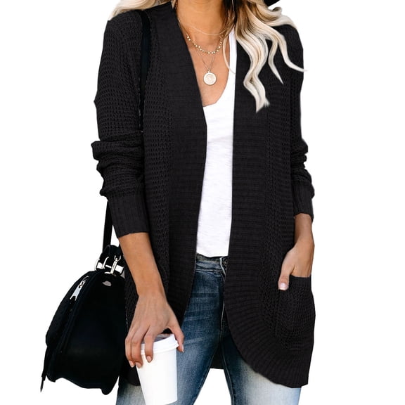 Womens Loose Open Front Long Sleeve Casual Knit Sweaters Coat with Pockets