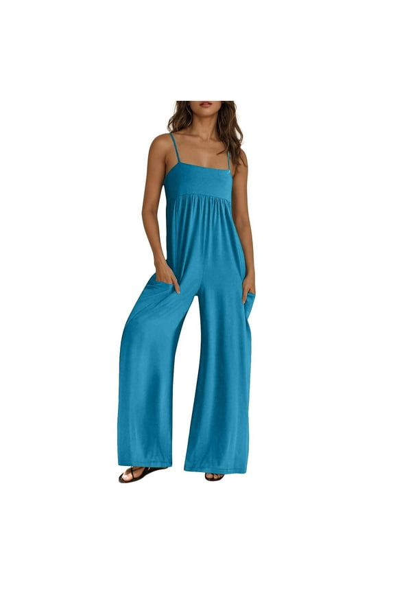 Womens Loose Overalls, Strap Wide Leg Jumpsuit Summer Workout Office Jumpsuits with Pockets