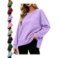 thumbnail image 1 of Womens Loose Oversized Crewneck Sweatshirt Long Sleeve Side Slit Casual Pullover Fall Winter Tops, 1 of 9