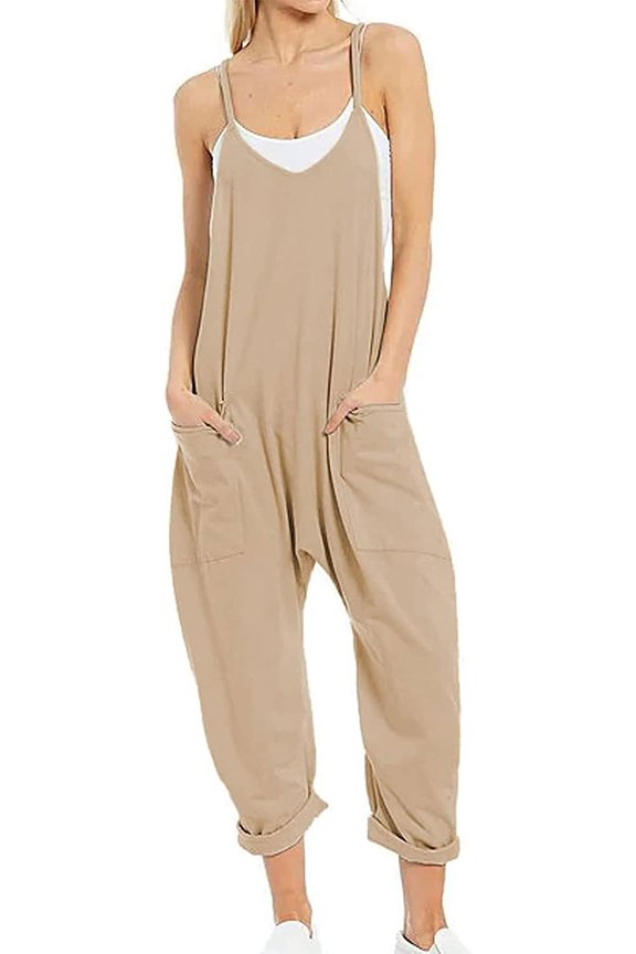 Womens Loose Oversized Sleeveless Jumpsuit Adjustable Spaghetti Strap Wide Leg Overall Rompers with Pockets