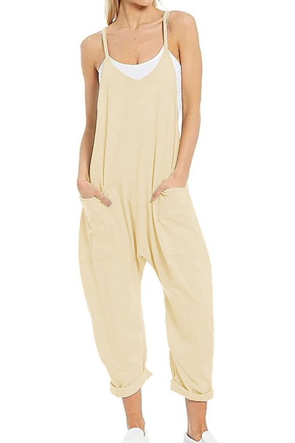 Womens Loose Oversized Sleeveless Jumpsuit Adjustable Spaghetti Strap Wide Leg Overall Rompers with Pockets