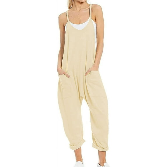 Womens Loose Oversized Sleeveless Jumpsuit Adjustable Spaghetti Strap Wide Leg Overall Rompers with Pockets
