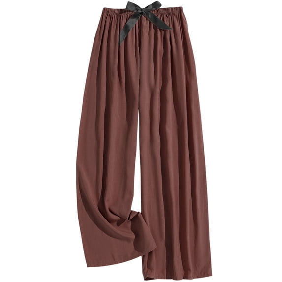 Annhoo Womens Loose Pants Wide Leg High Waist Solid Color Lightweight Drawstring Trouser Casual Soft Clothes