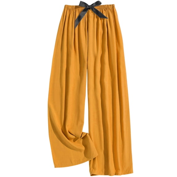 Annhoo Womens Loose Pants Wide Leg High Waist Solid Color Lightweight Drawstring Trouser Casual Soft Clothes