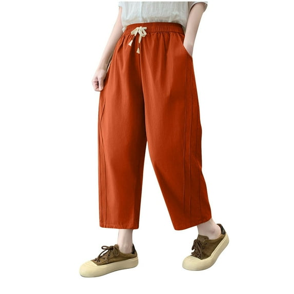 Annhoo Womens Loose Pants Wide Leg Solid Color Drawstring Trouser with Pocket Spring Summer Clothes