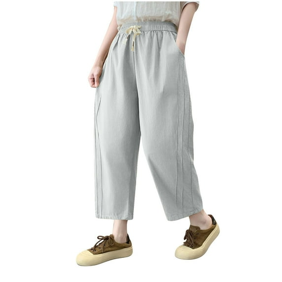 Annhoo Womens Loose Pants Wide Leg Solid Color Drawstring Trouser with Pocket Spring Summer Clothes