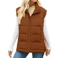 thumbnail image 1 of Womens Loose Puffer Vest Cotton Warm Coat Full Zip Jackets Sleeveless Fall Winter Hoodless Casual Outerwear (XL, Brown), 1 of 7