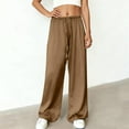 thumbnail image 1 of Womens Loose Satin Wide-Leg Pants Solid Color Elastic Waist High Elasticity Comfy Fabric Casual Sports Daily Office Weekend Fashion Ladies Outfit Brown XL, 1 of 8