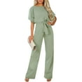 thumbnail image 1 of Womens Loose Short Sleeve Belted Wide Leg Pant Romper Jumpsuit Business Casual One Piece Outfits, 1 of 13