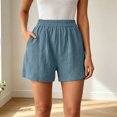 thumbnail image 1 of Womens Loose Shorts Elastic Waist Side Pockets Textured Lightweight Polyester Short,Sky Blue Size XL, 1 of 6