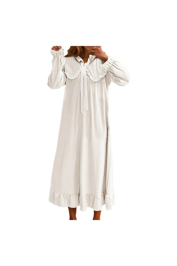 Womens Loose Sleep Dress Cute Long Nightgown Cozy Loungewear Relaxed Fit Sleepdresses Soft Loose Fit Thermal Nightwear