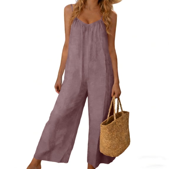 Womens Loose Sleeveless Jumpsuits Open Back Adjustable Spaghetti Strap Long Pant Romper Jumpsuit