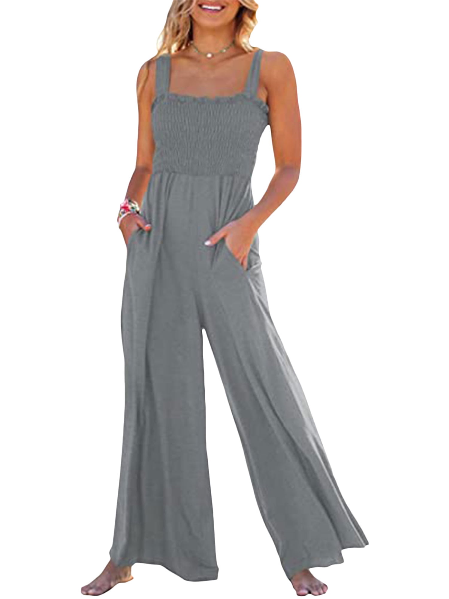  Square Neck Smocked Flowy Long Pants Rompers with Pockets  Womens 2023 Summer Sleeveless Tie Strap Smocked Wide Leg Jumpsuit Plus Size  Jumpsuits for Women Casual Sleeveless NJVUS30426GIFT7011 : Clothing, Shoes 