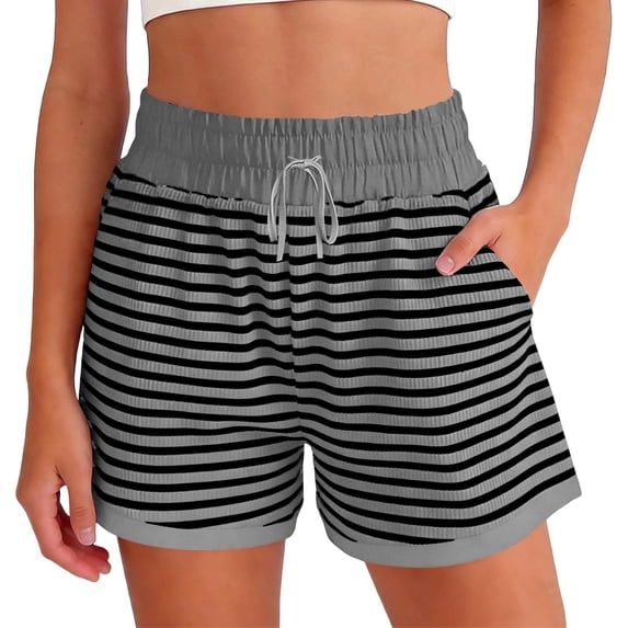 Womens Loose Striped Shorts Summer Casual Beach Shorts Comfortable Elastic Waist