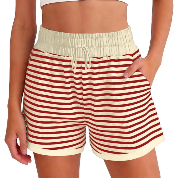 Womens Loose Striped Shorts Summer Casual Beach Shorts Comfortable Elastic Waist