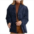 thumbnail image 1 of Womens Loose Suede Jacket Autumn and Winter Long Sleeve Solid Color Blazer Coats with Pockets Button Down Outerwear (Dark Blue L), 1 of 6
