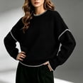 thumbnail image 1 of Womens Loose Sweaters Wool Blend Crew Neck Long Sleeve Trendy Casual Fall Pullover Tops Black M, 1 of 5