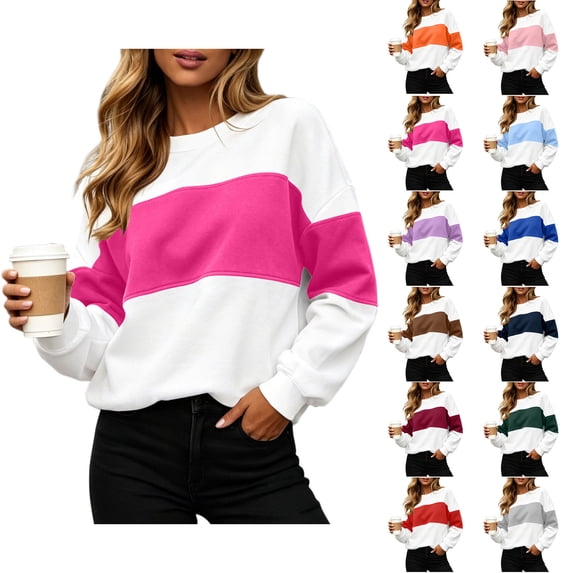 Womens Loose Sweatshirt Zaewscy Women's Printed Fashionable Loose Casual Round Neck Long Sleeved Hooded Top Hot Pink S