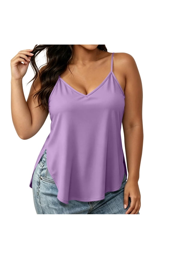 Womens Loose Tank Tops Pack New Plus Size Camisole for Women Summer Loose Spaghetti Strap Tank Top with Side Split Lightweight Comfy Cami Tops