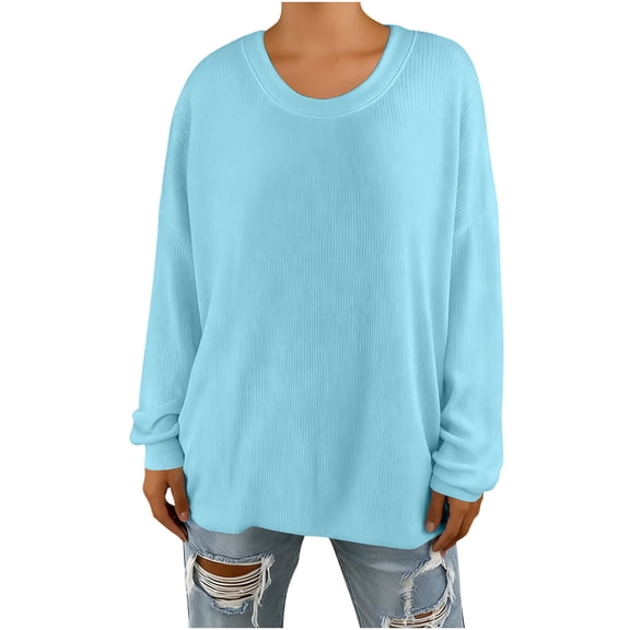 Womens Loose Tunic Tops Solid Color Scoop Neck Knitted Sweatshirt Pullover Long Sleeve Casual Base Sweaters (L, White)