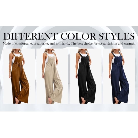 Womens Loose Wide Leg Cotton Linen Blend Jumpsuit Adjustable Suspender Strap Pleated Front Overalls with Pockets Brown L