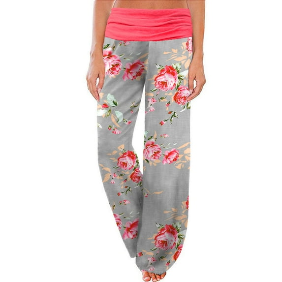 Womens Loose Wide Leg High Waisted Pants Print Flowy Comfy Yoga Sweatpants Sports Lounge Pants with Pockets