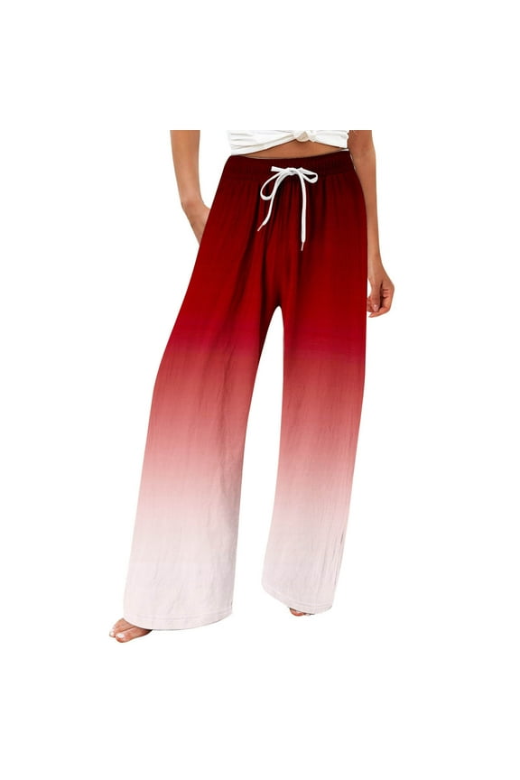Womens Loose Wide Leg Pants Gradient Color Bohemian Wide Leg Pants Casual Summer Fall High Waist Pants Flowy Palazzo Pants