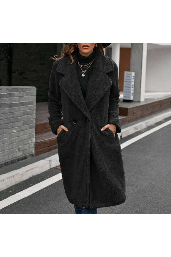 Womens Loose Winter Turn Down Collar Jacket Long Sleeve Casual Solid Long Coat With Pockets Jacket Women Embroide Coats Women Big Casual Jackets for Juniors Warm up Full Zip Bed Jackets for Women plus