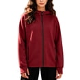 thumbnail image 1 of Womens Loose Zip up Hooded Outerwear Long Sleeve Casual Sports Sweatshirt Jacket with Pockets, Fashion Hoodie for Fall Winter Daily Wear S-3XL Wine, 1 of 6