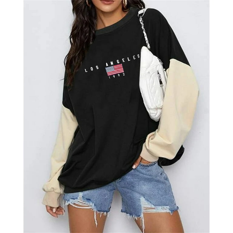 Womens Los Angeles California 1992 Oversized Sweatshirt Drop Shoulder Colorblock Hoodies Walmart
