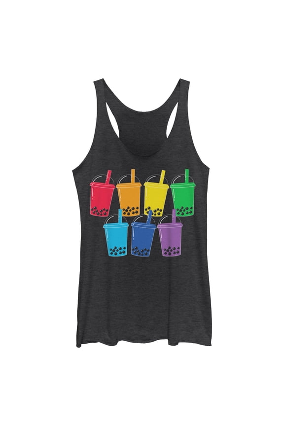 Womens Lost Gods Rainbow Boba Drinks Racerback Tank