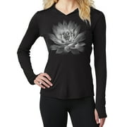 BUY COOL SHIRTS Womens Lotus Flower Hoodie Tee with Thumbholes - Black, 3XL