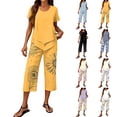 thumbnail image 1 of Womens Lounge 2 Piece Outfits Short Sleeve Tiered Tops Floral Print Wide Leg Capri Pants Summer Travel Outfits, 1 of 6