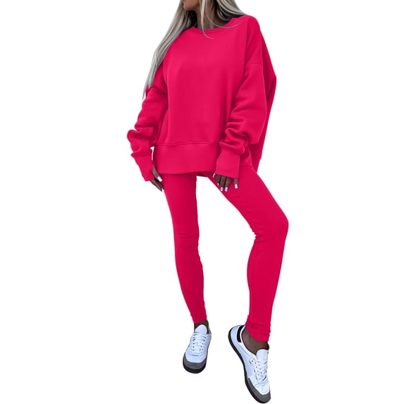 Womens Lounge 2 Piece Outfits Spring Fall Casual Sweatsuits Oversized Sweatshirt and Slim Fit Leggings Pant Sets (XL, Red)