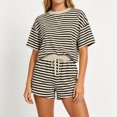 thumbnail image 1 of Womens Lounge 2 Piece Sets Summer Striped Matching Pajamas Set Short Sleeve Oversized T Shirts & Drawstring Shorts 2XL, 1 of 7