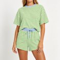 thumbnail image 1 of Womens Lounge 2 Piece Sets Summer Striped Matching Pajamas Set Short Sleeve Oversized T Shirts & Drawstring Shorts XL, 1 of 7