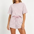 thumbnail image 1 of Womens Lounge 2 Piece Sets Summer Striped Matching Pajamas Set Short Sleeve Oversized T Shirts & Drawstring Shorts XL, 1 of 5